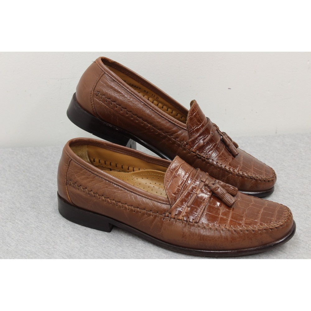 Florsheim Loafers Mens 11 D Brown Tassel Moccasin Croc Embossed Leather 18469